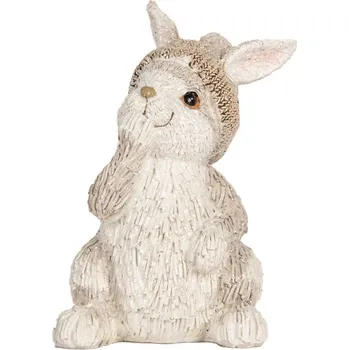 Pastelová vánoční dekorace veselý zajíček v béžovém kulíšku – 9x9x14 cm