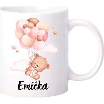 Keramický hrníček Medvídek s balónky - Červená