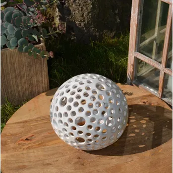 Zahradní dekorace Keramická koule na svíčku s kuličkami 12 cm Motiv: Bílá