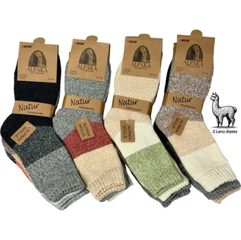 Dámské ponožky Sada 3 párů dámských termo ponožek z alpaka vlny - turistické pruhy kamenné pruhy šedo, bílo, černý mix 35-38 Bez dárkového balení