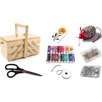 Organizér galanterie Morex Kazeta na šití dřevěná rozkládací světlá s výbavou