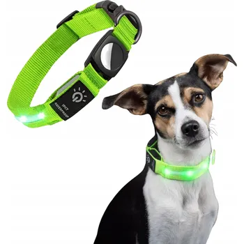 Obojek pro psa Vodotěsný LED obojek s pouzdrem pro AirTag lokátor LIVI Zelený S