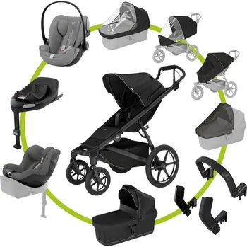 Kočárek Akční set Thule Urban Glide 4-wheel Black + korba + 2x pláštěnka + 2x moskytiéra + madlo + adaptéry + autosedačka Cybex Cloud G + Sirona G + Cybex base G