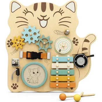 Dřevěná hračka GOTEL B70C DŘEVĚNÁ MANIPULAČNÍ DESKA KOČKA