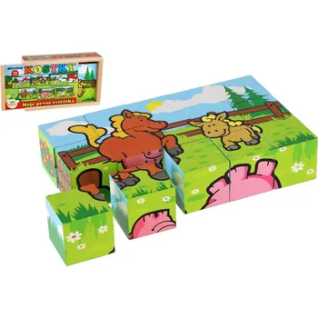 Hrací kostka Teddies Kostky kubus Moje první zvířátka dřevo 15ks v dřevěné krabičce 20x13x5,2cm od 12 měsíců MPZ