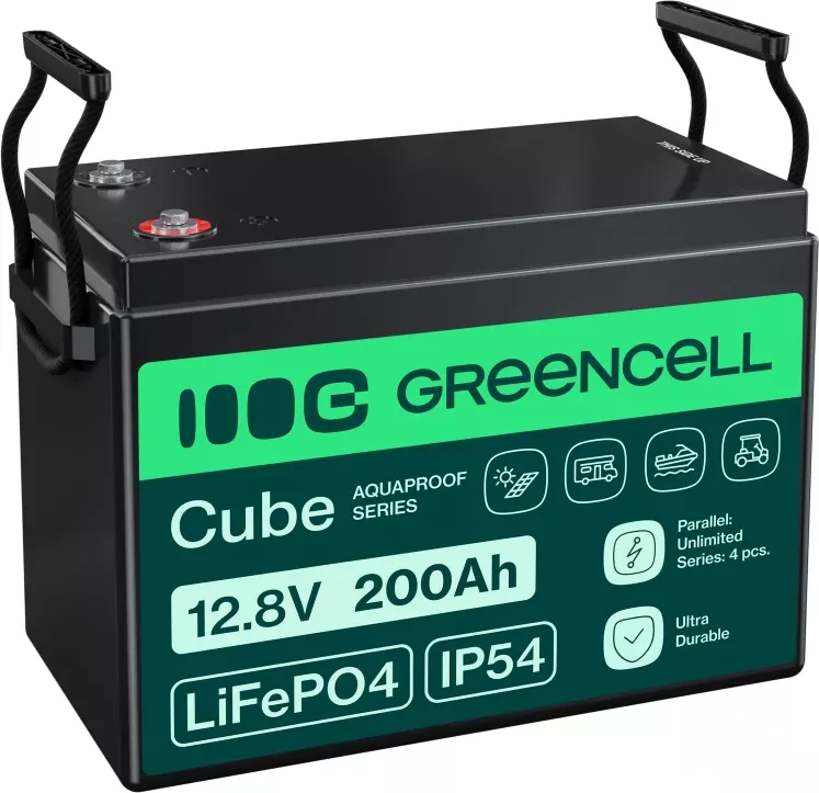 *Baterie Green Cell CUBE LiFePO4 LFPGC12V200AH Baterie LiFePO4 12V, 12,8V 200Ah, 2560Wh IP54 Lithium-železo-fosfátový Akumulátor pro karavany, pro obytné vozy, solární panely a jiné