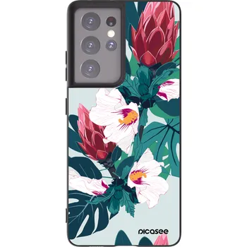 Pouzdro na mobilní telefon Picasee silikonový černý obal pro Samsung Galaxy S21 Ultra 5G G998B - Rhododendron