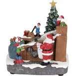 Vánoční hrací dekorace továrna Santa Clause na dárky s LED osvětlením – 20x16x20 cm