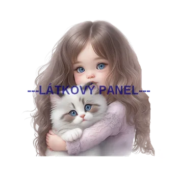 Látkový panel - Holčička s kočičkou - DZ-26 Velikost: 15x15cm, Materiál: Bavlna