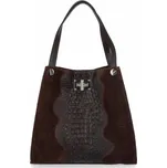 Kožená taška Shopper Bag XL s kosmetickou taštičkou, vzor aligátor, čokoládová