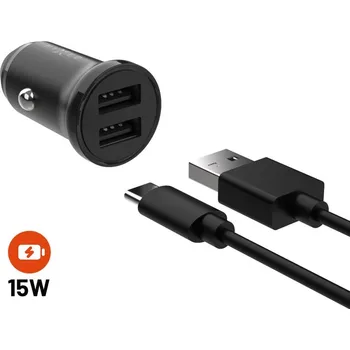 Set FIXED autonabíječky s 2xUSB výstupem a USB/USB-C kabelu, 1 metr, 15W Smart Rapid Charge, černá 0.10000 Kg ELEKTRO Sklad1 7380329 (0.10000 Kg ELEKTRO Sklad1 7380329)