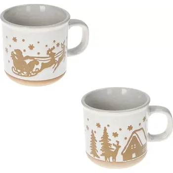 Hrnek na kávu set 2ks s vánočním motivem Santa Calus a Chaloupka GingerBread 200ml BRANDANI (barva - béžová,bílá)
