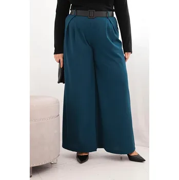 Dámské kalhoty Oversize kalhoty se širokým střihem a páskem model 2058 tmavé tyrkysové