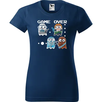 Dámské tričko levne-damske-bavlnene-tricko-potisk-pacman Velikost dámská trička Basic: XXL šířka 59, délka 69, Odstín dámské tričko Basic: Tmavě modré