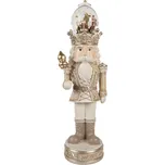 Béžová hrací vánoční dekorace Louskáček se sněžítkem na klobouku s LED osvětlením – 14x14x50 cm + doprava zdarma