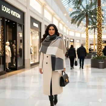 Rukavice Luxusní žebrovaná zimní šála - šedo béžová (Dámská šála )