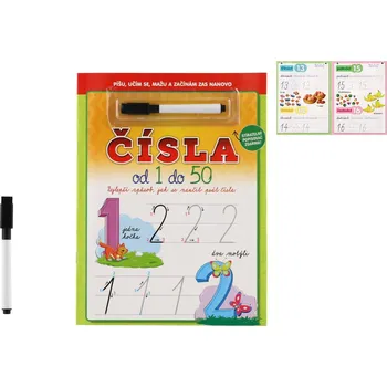 omalovánky FONI Book Čísla od 1 do 50 se stíratelnými listy + popisovač 21x28cm