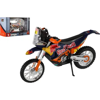 malá motorka Motorka Bburago Red Bull KTM Rally Dakar 2019 kov/plast 12cm na volný chod v krabičce 17x11cm