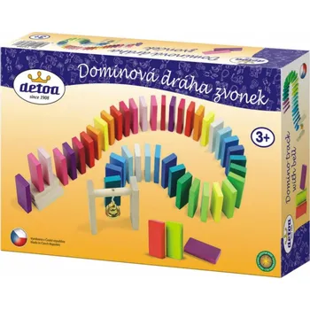 Detoa Dominová dráha se zvonečkem dřevo 95ks v krabici 30x20x6cm
