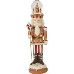 Hnědo-červená hrací vánoční dekorace Louskáček se sněžítkem na klobouku s LED osvětlením – 14x13x49 cm + doprava zdarma