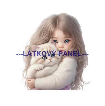 Látkový panel - Holčička s kočičkou - DZ-40 Velikost: 15x15cm, Materiál: Teplákovina nepočesaná