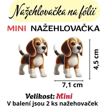 Nažehlovačky na fólii Nažehlovačka na fólii, HÁČKOVANÝ - PES BÍGL, 1 kus Zvolte VELIKOST motivu ZDE:: MINI velikost
