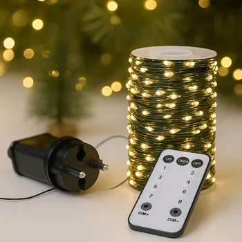 Vánoční dekorace Nano LED vánoční řetěz venkovní 2000 led / 200 m s ovladačem, časovačem a regulací intenzity svícení bílá teplá