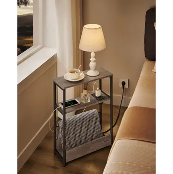 Konzolový stolek VASAGLE Odkládací stolek úzký s el. a USB zásuvkou šedý