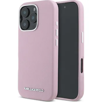 Pouzdro na mobilní telefon Karl Lagerfeld Saffiano Full Wrapped Elongated Metal Logo MagSafe iPhone 16 Pro Max růžová