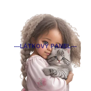 Látkový panel - Holčička s kočičkou - DZ-53 Velikost: 30x30cm, Materiál: Mikroplyš
