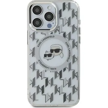 Pouzdro na mobilní telefon Karl Lagerfeld IML MagSafe iPhone 15 průhledný monogram Karl&Choupette Head