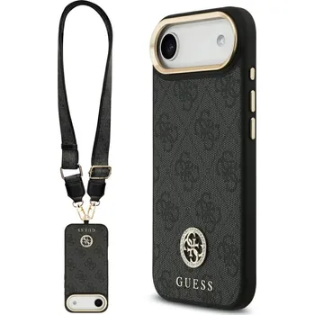 Pouzdro na mobilní telefon Guess 4G Strass Logo s velkým popruhem kovové tlačítko MagSafe iPhone 17 Air černá