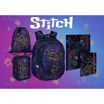 Školní batoh Lilo a Stitch Školní sada Lilo a Stitch GOLD 5ks set Studentský batoh Factor 17˝ , sáček, třípatrový vybavený penál F002948/03/05