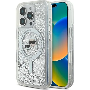 Karl Lagerfeld Liquid Glitter MagSafe iPhone 16 Pro Max průhledný Karl&Choupette Head