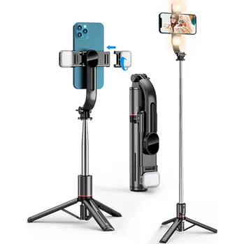 Selfie tyč Techsuit Selfie tyč L13d stativ dvojité světlo Bluetooth 116cm černá