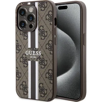 Pouzdro na mobilní telefon Guess Hardcase 4G Printed Stripes MagSafe iPhone 15 Pro hnědý