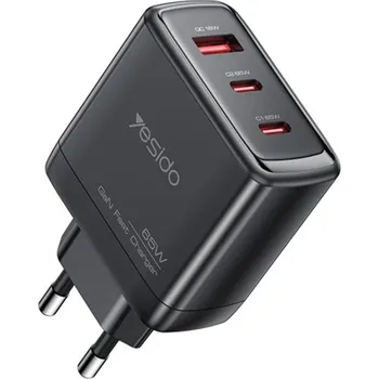 Yesido Wall Charger YC144 2x Type-C 1x USB-A 65W GaN Technology Rychlé nabíjení černá