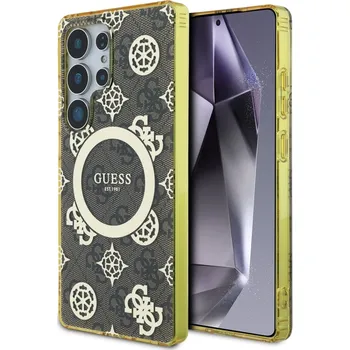 Pouzdro na mobilní telefon Guess IML Peony On 4G Background MagSafe pro Samsung Galaxy S25 Ultra hnědý