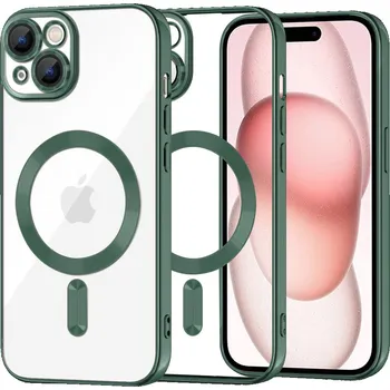 Pouzdro na mobilní telefon Techsuit Luxusní Křišťál MagSafe iPhone 15 Tmavě Zelená