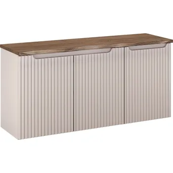 Policová skříň Závěsná skříňka pod umyvadlo Nova Cashmere s deskou a košem na prádlo 120 cm kašmírová/dub casella