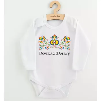 Kojenecký body Dětské body s folklorním motivem New Baby Děvčica z Moravy, dlouhý rukáv, velikost 68