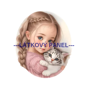 Látkový panel - Holčička s kočičkou - DZ-42 Velikost: 30x30cm, Materiál: Bavlna