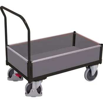 Plošinový vozík Variofit Plošinový vozík s madlem, nízké plné bočnice, Variofit, ložná plocha 86 x 45 cm, do 400 kg, modrá/antracit Barva: antracit RAL7016