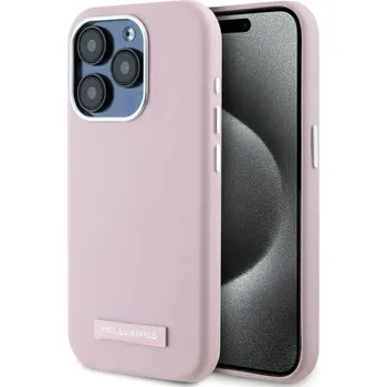 Pouzdro na mobilní telefon Karl Lagerfeld Leather MagSafe iPhone 15 Pro Max růžová FW Metal Plate