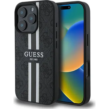 Pouzdro na mobilní telefon Guess Hardcase 4G Printed Stripes MagSafe iPhone 16 Pro Černá