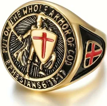 Prsten Ocelový prstýnek kříž templářů