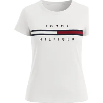 Dámské tričko Tommy Hilfiger Dámské Tričko Signature Stripe – Bílé, Bavlněné