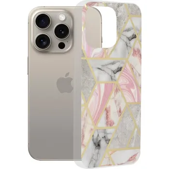 Pouzdro na mobilní telefon Techsuit Mramorová série iPhone 15 Pro Max Růžový šestiúhelník