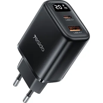 Yesido Wall Charger YC68 s digitálním displejem rychlonabíjení černý