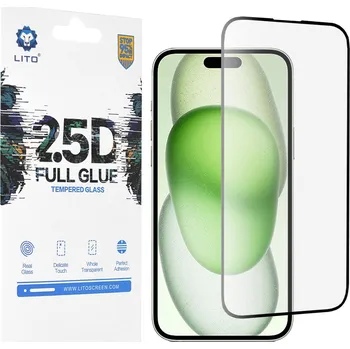 Lito 2.5D Celoplošné Sklo iPhone 15 Plus Černé